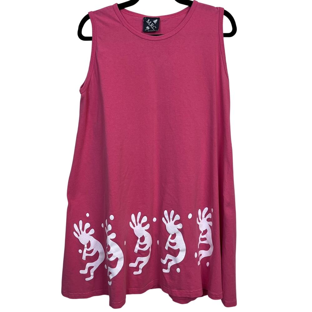 Michigan Rag Company Pink Kokopelli Print Sleeveless Dress One Size Est XL 90s